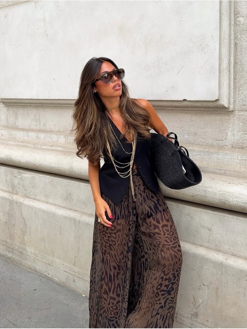 Zara ZW Collection Wide-Leg Animal Print Balloon Pants